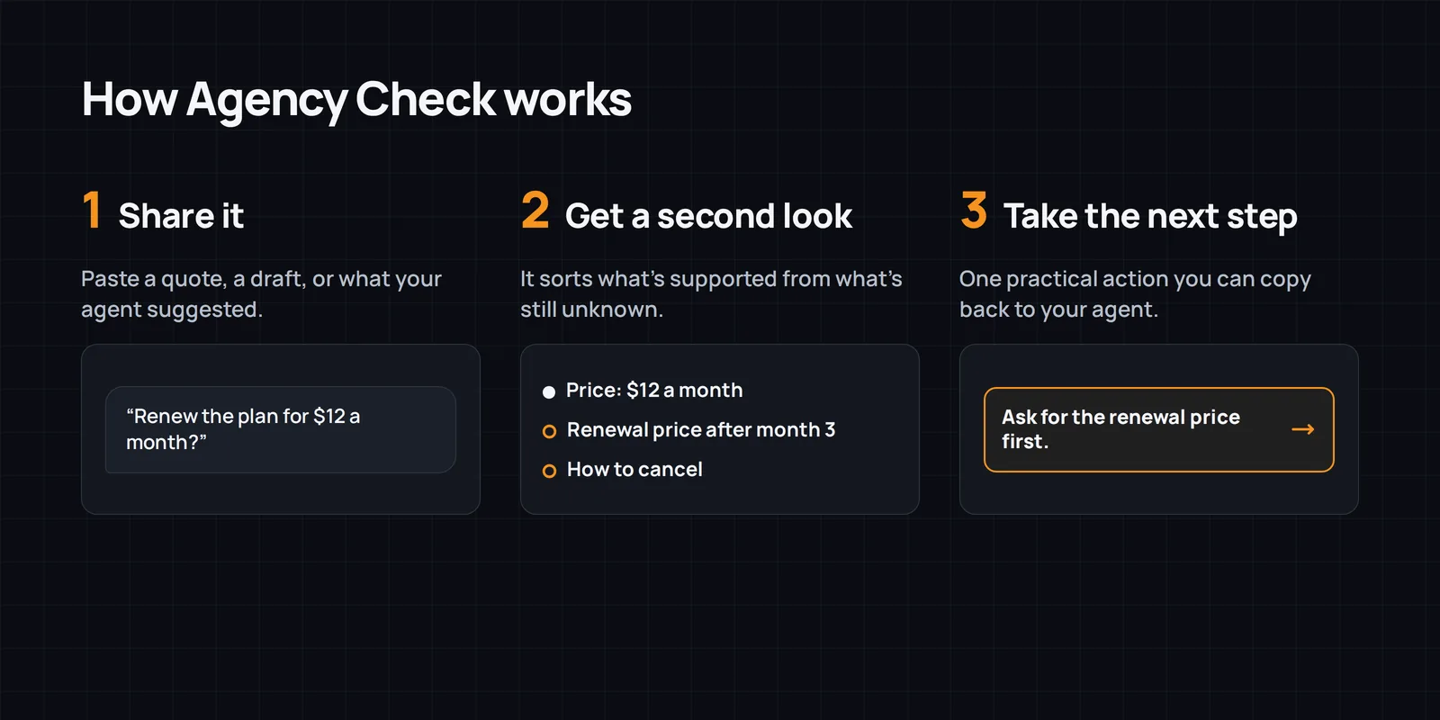 Step one, share it. Step two, get a second look. Step three, take the next step.
