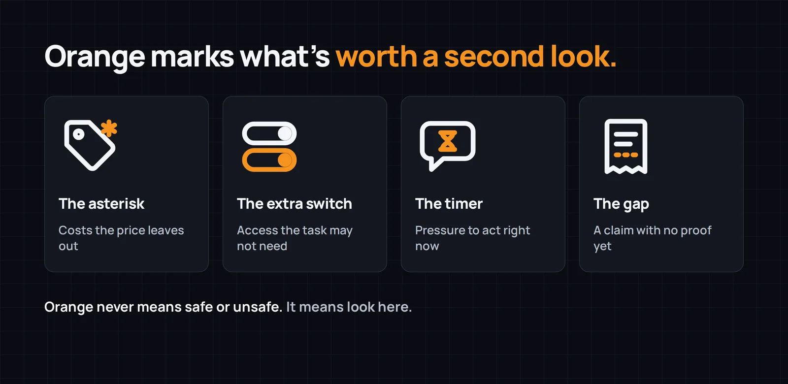 The orange rule: orange marks the detail worth a second look.